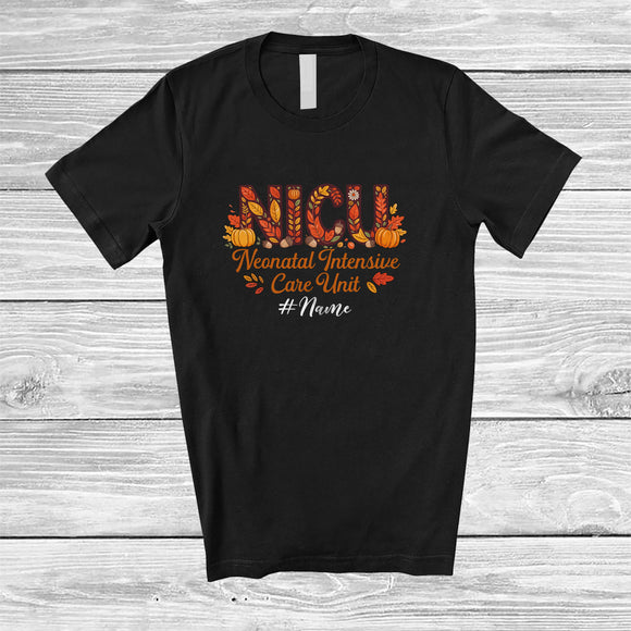 MacnyStore - Personalized Custom Name Neonatal Intensive Care Unit; Happy Thanksgiving Fall NICU Nurse T-Shirt