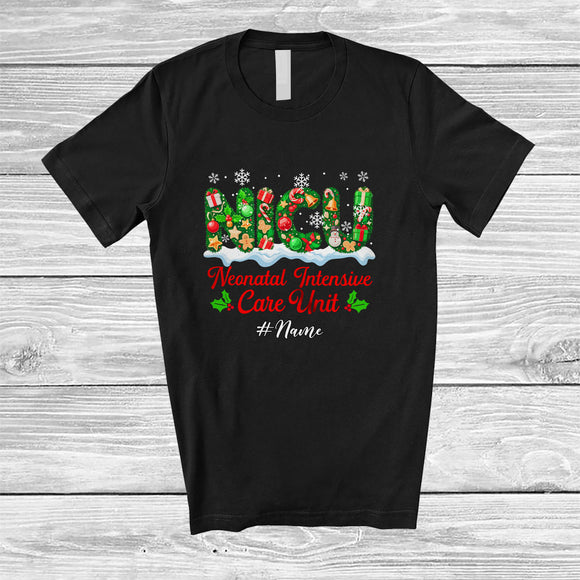 MacnyStore - Personalized Custom Name Neonatal Intensive Care Unit; Merry Christmas Winter NICU Nurse T-Shirt