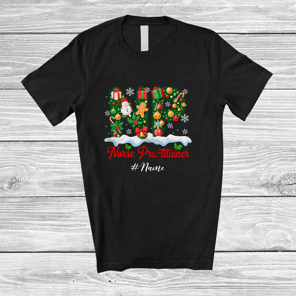 MacnyStore - Personalized Custom Name Nurse Practitioner; Merry Christmas Winter NP Nurse Nursing T-Shirt