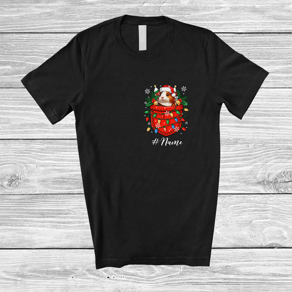 MacnyStore - Personalized Custom Name Santa Guinea Pig In Pocket; Adorable Christmas Lights Animal Lover T-Shirt