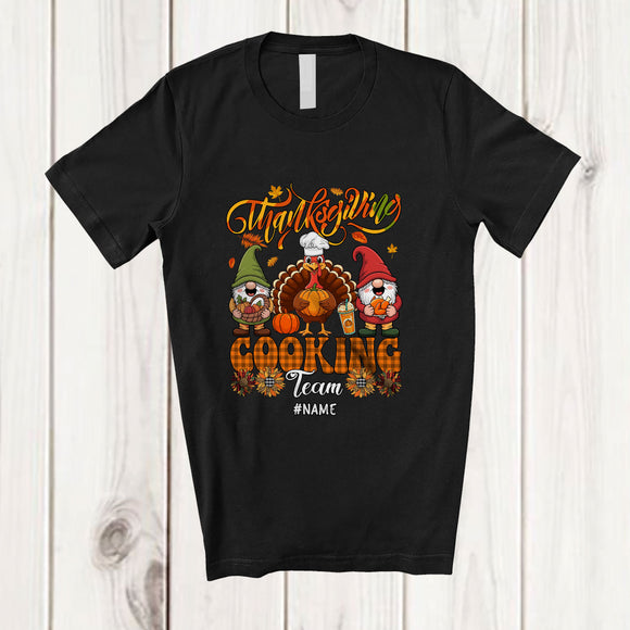 MacnyStore - Personalized Custom Name Thanksgiving Cooking Team; Lovely Turkey Gnomes Jobs Chef Plaid T-Shirt