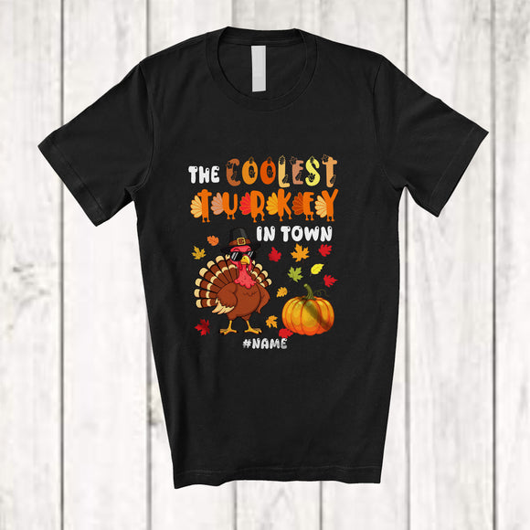MacnyStore - Personalized Custom Name Coolest Turkey In Town; Happy Thanksgiving Pumpkin Turkey Sunglasses T-Shirt