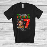 MacnyStore - Personalized Custom Name This Little Reindeer Is 7; Joyful 7th Birthday Christmas Family Group T-Shirt