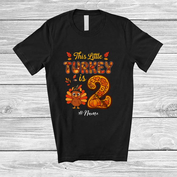 MacnyStore - Personalized Custom Name This Little Turkey Is 2; Joyful 2nd Birthday Thanksgiving Fall Family T-Shirt
