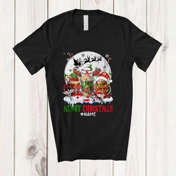 MacnyStore - Personalized Custom Name Merry Christmas; Amazing X-mas Moon Coffee With Nurse Tools; Family T-Shirt