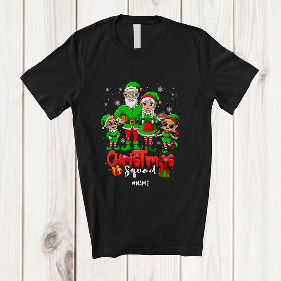 MacnyStore - Personalized Custom Name Christmas Squad; Adorable Elf Family Squad 2025; Snowing X-mas Group T-Shirt