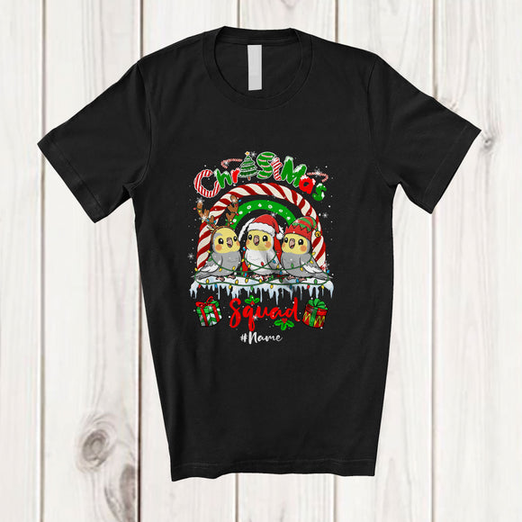 MacnyStore - Personalized Custom Name Christmas Squad; Joyful Three Cockatiel Collection Rainbow; Animal T-Shirt