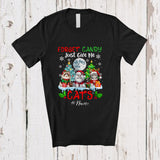 MacnyStore - Personalized Custom Name Forget Candy Give Me Cats; Lovely Christmas Three Cat Santa Elf T-Shirt