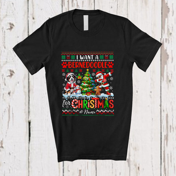 MacnyStore - Personalized Custom Name I Want Bernedoodles For Christmas; Cheerful Sweater Dabbing Santa T-Shirt