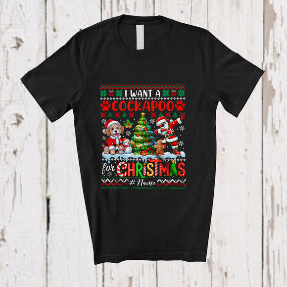 MacnyStore - Personalized Custom Name I Want A Cockapoo For Christmas; Cheerful Sweater Dabbing Santa T-Shirt