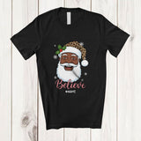 MacnyStore - Personalized Custom Name Believe; Awesome Christmas Leopard Black Afro Santa Face; Pajama Family T-Shirt