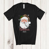MacnyStore - Personalized Custom Name Believe; Awesome Christmas Leopard Santa Face; Pajama Family T-Shirt