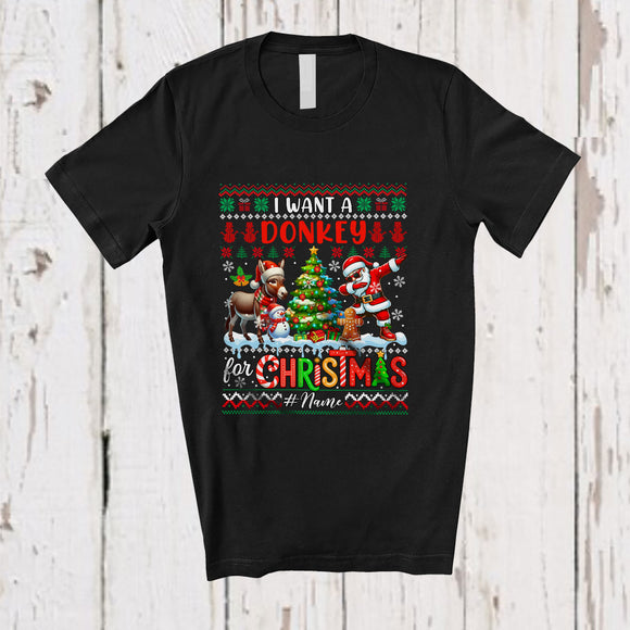 MacnyStore - Personalized Custom Name I Want A Donkey For Christmas; Cheerful Sweater Dabbing Santa T-Shirt