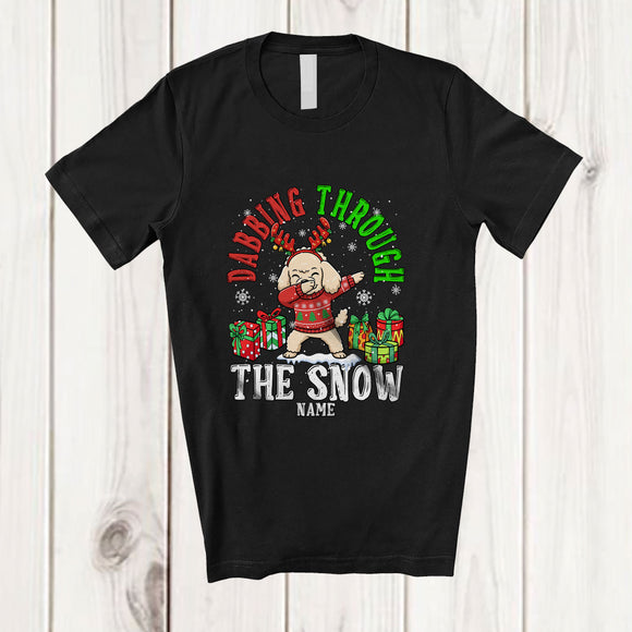 MacnyStore - Personalized Custom Name Dabbing Through The Snow; Cheerful Christmas Reindeer Poodle Owner T-Shirt