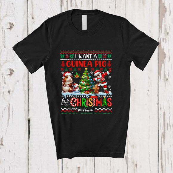 MacnyStore - Personalized Custom Name I Want A Guinea Pig For Christmas; Cheerful Sweater Dabbing Santa T-Shirt