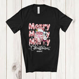 MacnyStore - Personalized Custom Name Merry Christmas; Lovely Pink Plaid Santa Face; Girl Women Family T-Shirt