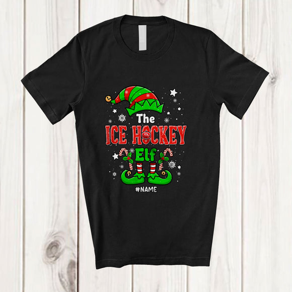 MacnyStore - Personalized Custom Name The Ice Hockey Elf; Wonderful Christmas Elf Family; Sport Playing Player T-Shirt
