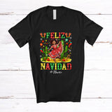 MacnyStore - Personalized Custom Name Feliz Navidad; Joyful Christmas Dancing Afro Women Spanish Mexican T-Shirt