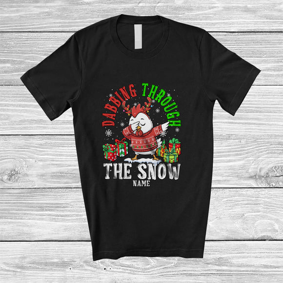 MacnyStore - Personalized Custom Name Dabbing Through The Snow; Adorable Christmas Chicken; Farm Farmer T-Shirt