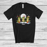 MacnyStore - Personalized Custom Name Three Santa Elf Crocodilia; Amusing Christmas Moon Snowing Animal T-Shirt