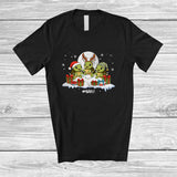 MacnyStore - Personalized Custom Name Three Santa Elf Turtle; Amusing Christmas Moon Snowing Animal T-Shirt