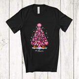 MacnyStore - Personalized Custom Name Breast Cancer Pink Ribbon Christmas Tree; Lovely X-mas Family T-Shirt