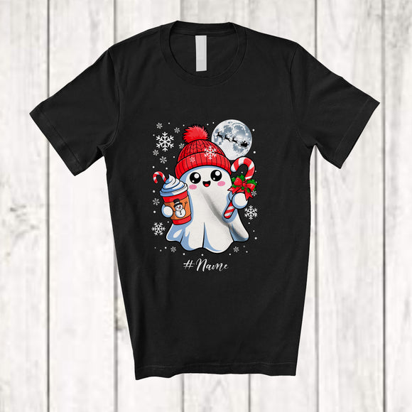 MacnyStore - Personalized Custom Name Ghost Boo Holding Candy Cane; Humorous Christmas Moon; Snow Family T-Shirt