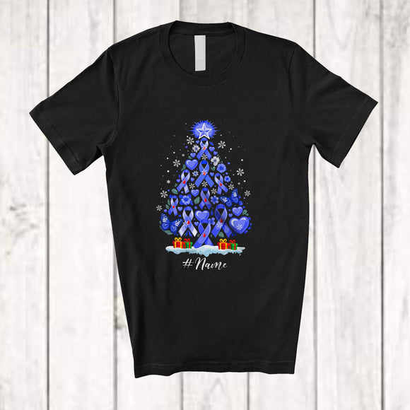 MacnyStore - Personalized Custom Name Diabetes Awareness Blue Ribbon Christmas Tree; Lovely X-mas Family T-Shirt
