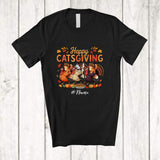 MacnyStore - Personalized Custom Name Happy Catsgiving; Awesome Thanksgiving Three Cats Riding Turkey T-Shirt