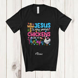 MacnyStore - Personalized Custom Name Jesus Is My Savior Chickens Therapy; Amazing Easter Leopard Cross T-Shirt