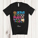 MacnyStore - Personalized Custom Name Jesus Is My Savior Pug Therapy; Amazing Easter Leopard Cross T-Shirt