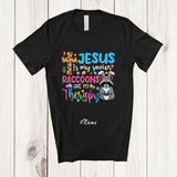 MacnyStore - Personalized Custom Name Jesus Is My Savior Raccoons Therapy; Amazing Easter Leopard Cross T-Shirt