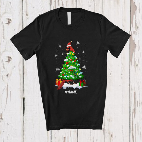 MacnyStore - Personalized Custom Name Cardinals Bird Christmas Tree; Awesome X-mas Santa Bird Family T-Shirt