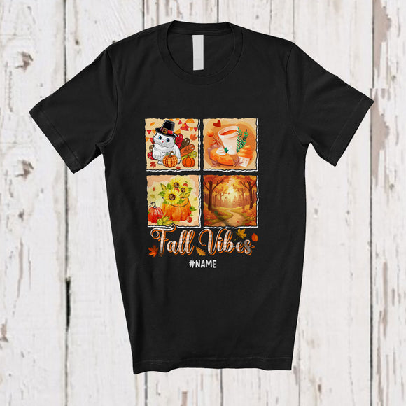 MacnyStore - Personalized Fall Vibes; Amazing Thanksgiving Custom Name Cat Owner; Plaid Family T-Shirt