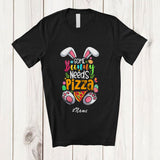 MacnyStore - Personalized Custom Name Some Bunny Needs Pizza; Adorable Easter Bunny Flowers Food T-Shirt