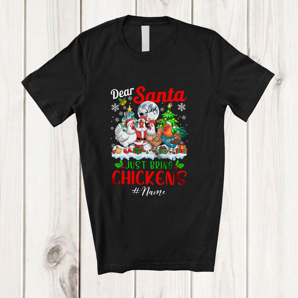 MacnyStore - Personalized Custom Name Santa Just Bring Chickens; Joyful Christmas Moon Trees Four Animals T-Shirt