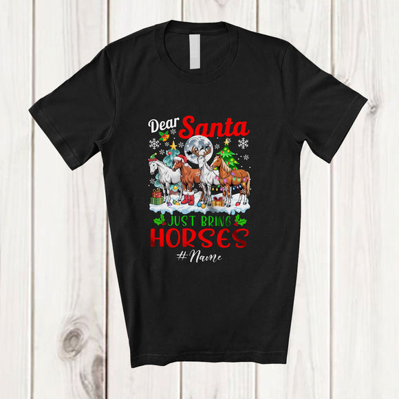 MacnyStore - Personalized Custom Name Santa Just Bring Horses; Joyful Christmas Moon Trees Four Animals T-Shirt