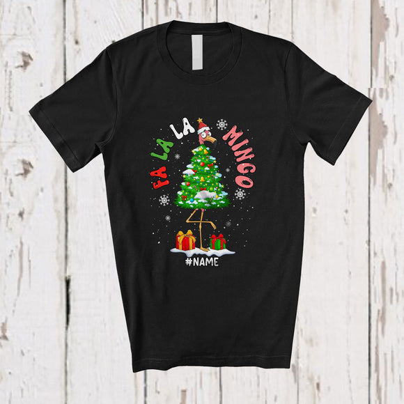 MacnyStore - Personalized Custom Name Fla La Mingo; Awesome Christmas Tree Santa Flamingo; Family Group T-Shirt