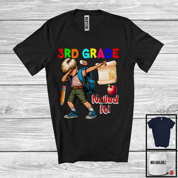 MacnyStore - 3rd Grade Nailed It, Colorful Graduation Last Day Of School Dabbing Boys, Student Group T-Shirt