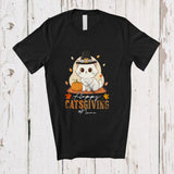 MacnyStore - Personalized Custom Name Happy Catsgiving; Adorable Thanksgiving Pilgrim Cat Owner Pumpkin T-Shirt