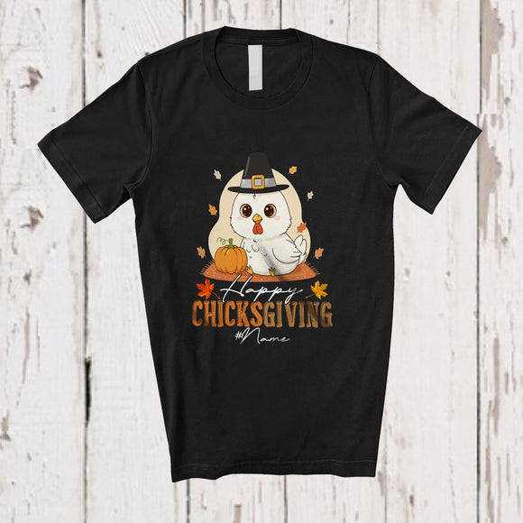 MacnyStore - Personalized Custom Name Happy Chicksgiving; Adorable Thanksgiving Chicken Farm Farmer Pumpkin T-Shirt