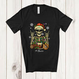 MacnyStore - Personalized Custom Name Santa Skeleton With Cookies Cake; Cheerful Christmas Dinner Family T-Shirt