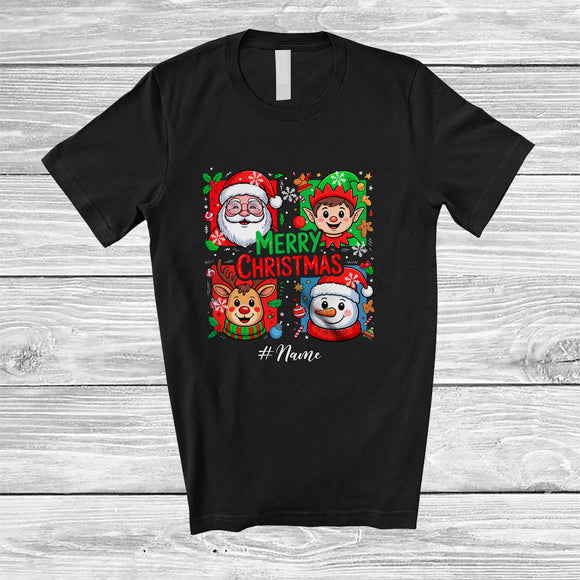MacnyStore - Personalized Custom Name Merry Christmas; Lovely Santa Elf Reindeer Snowman Face T-Shirt