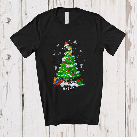 MacnyStore - Personalized Custom Name Parrot Christmas Tree; Awesome X-mas Santa Parrot Family T-Shirt