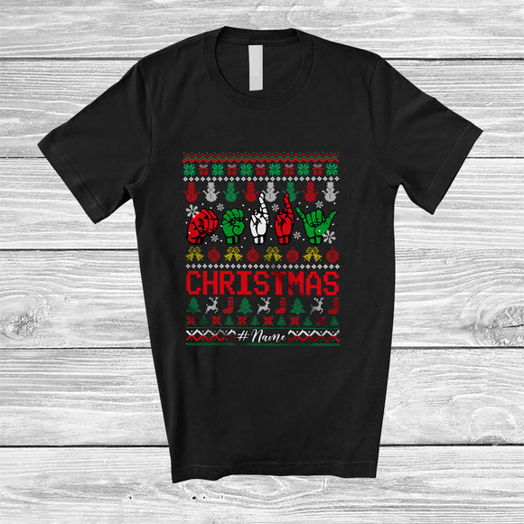MacnyStore - Personalized Custom Name Merry Christmas; Amazing X-mas Sweater ASL Sign Language Family T-Shirt