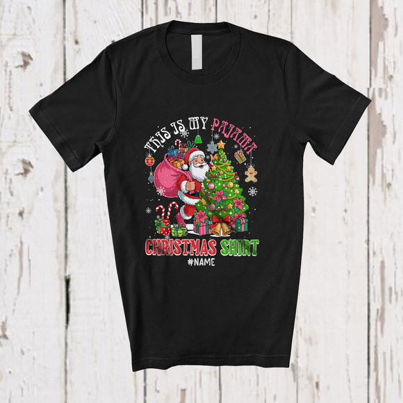 MacnyStore - Personalized Custom Name My Pajama Christmas Shirt; Lovely Pink Santa With X-mas Tree T-Shirt