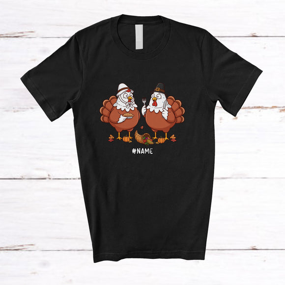 MacnyStore - Personalized Custom Name Couple Turkey Chicken; Humorous Thanksgiving Turkey Cosplay; Family T-Shirt