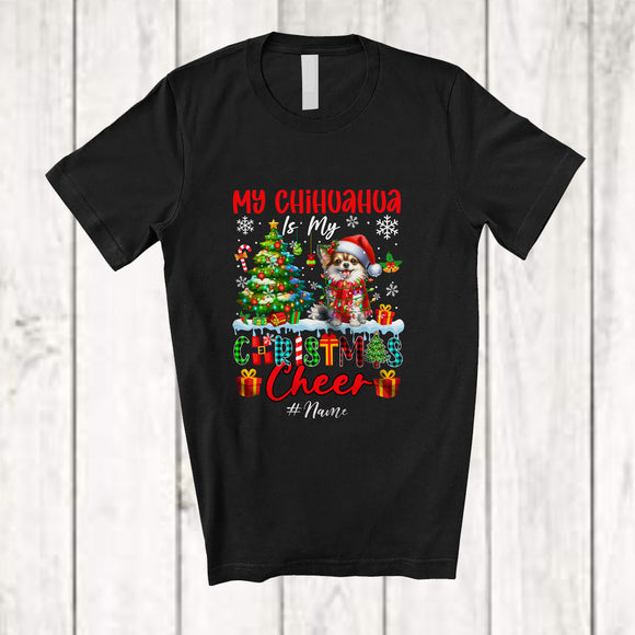 MacnyStore - Personalized Custom Name Chihuahua Is My Christmas Cheer; Lovely Plaid Tree Lights Santa T-Shirt