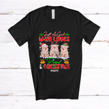 MacnyStore - Personalized Custom Name Girl Who Loves Pigs And Christmas; Lovely Three X-mas Pig Family T-Shirt