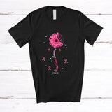 MacnyStore - Personalized Custom Name Breast Cancer Awareness; Lovely Pink Ribbon Sunflower Family T-Shirt